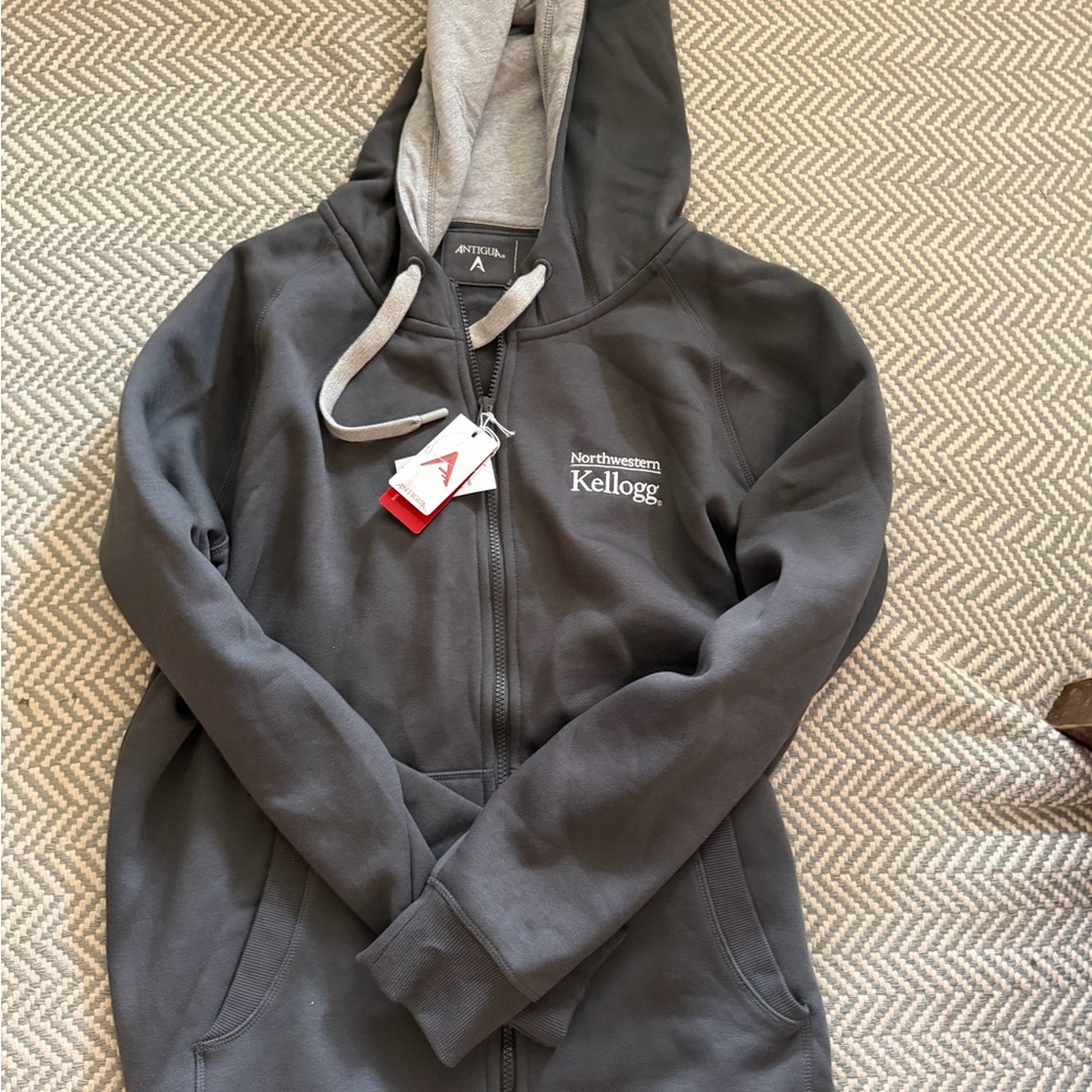 Northwestern Kellogg Gray Full-Zip Hooded Sweatshirt with Contrasting Drawcord
